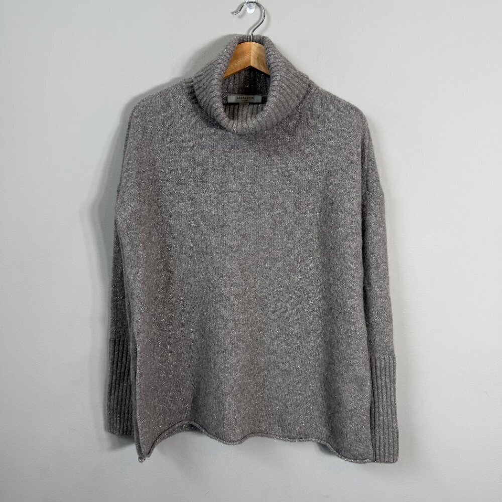 All Saints Wool Turtleneck Sweater Pullover Women's Small Gray Silver Soft NWOT - Picture 2 of 13